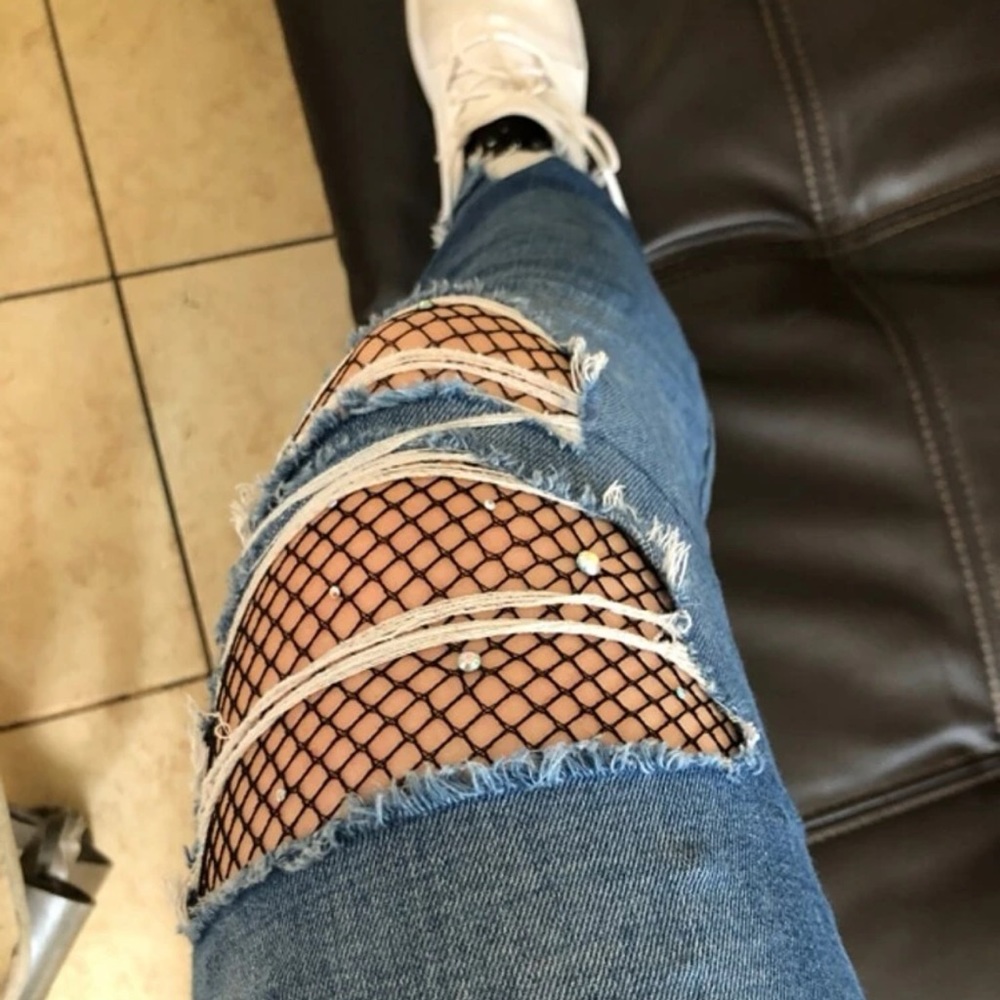 Fashionable Rhinestone Mesh Black Tights - Picture 7 of 7